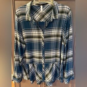 Kensie XL Blue Plaid Button-Down Shirt